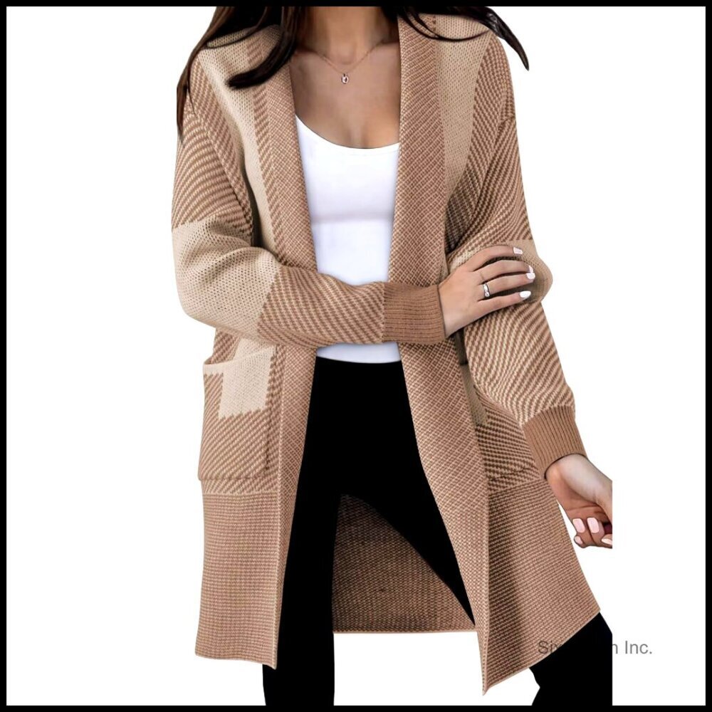 Oversized Long Sleeve Cardigan Sweater Color Block Knit Chic Fall Winter Layered